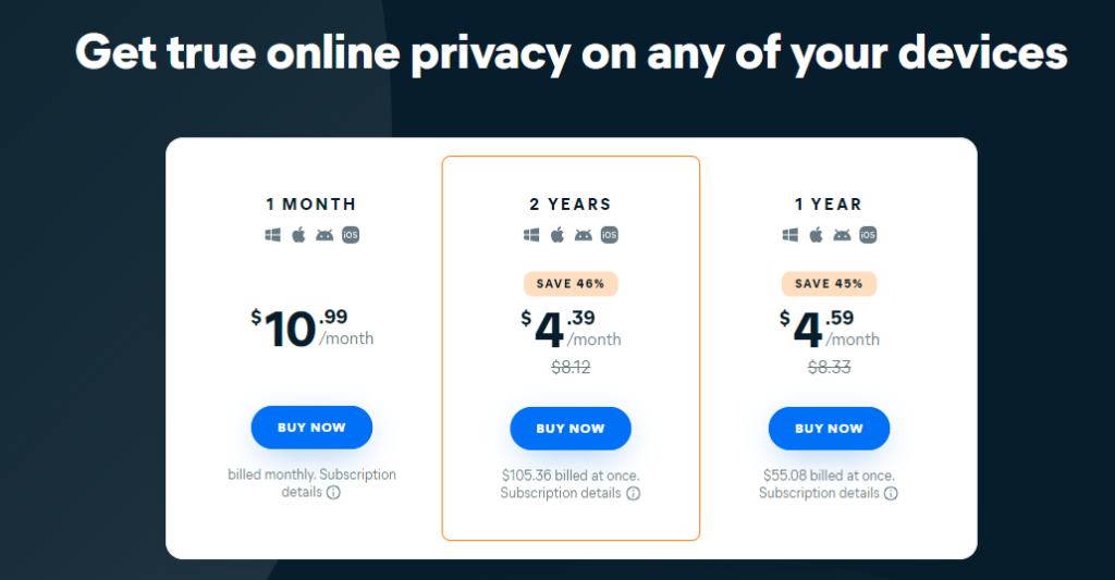 Avast VPN pricing
